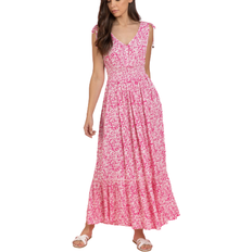 Roman Ditsy Floral Shirred Waist Maxi Dress - Fuchsia