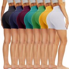 Tnnzeet High Waisted 5” Biker Shorts 7-pack - Black/Navy Blue/Purple/Teal/Bright Green/Ginger/White