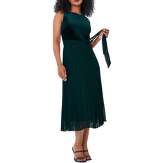 Roman Petite Velvet Pleated Midi Dress - Green