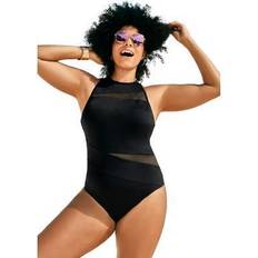 Clothing Swimsuits For All Plus Women's Chlorine Resistant High Neck Mesh One Piece in Black Size 12