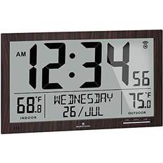 Marathon cl030066wd slim atomic full calendar clock wood tone