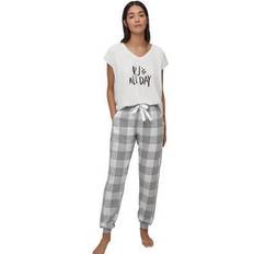 Ellos Clothing Ellos Plus Women's Plaid Flannel Sleep Pants in Grey White Plaid Size 3X