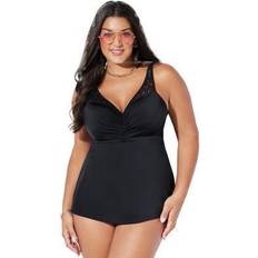 Best Tankinis Swimsuits For All Plus Women's Bra Sized Crochet Underwire Tankini Top in Black Size DD