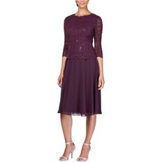 Purple - Women Dresses Alex Evenings Tea-Length Mock Dress - Deep Plum