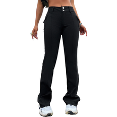 Bootcut Byxor Shein EZwear Flap Pocket Side Boot Cut Leg Pants - Black