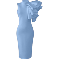 High Collar Dresses Xxtaxn Women's Cocktail Bodycon Ruffle Sleeveless Formal Midi Pencil Dress - Blue