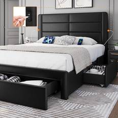 Built-in Storages - Full Bed Frames Yaheetech 3 Storage Drawers Upholstered