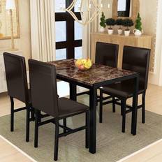 Furniture Recaceik Modern Faux Marble Kitchen Table Dining Set 28x47" 5