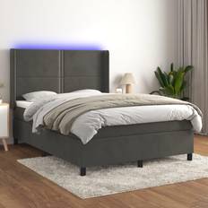 Letti Continentali vidaXL A Molle Con Materasso E LED Grigio Scuro 140x190 cm Letto Continentale