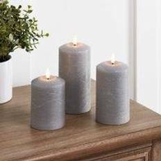 Grey LED Candles Lights4fun Set of 3 TruGlow Pillar Flameless LED Candle