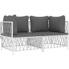 Stål - Vita Loungeset vidaXL Loungegrupp 2 Delar Med Dynor Vit Stål Loungeset