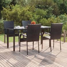 VidaXL Patio Dining Sets vidaXL 5 Piece Garden Black Poly Rattan Patio Dining Set, 1 Table incl. 4 Chairs