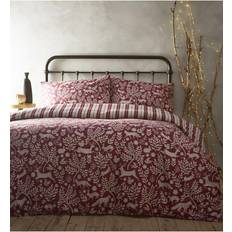 Textiles Furn Skandi Woodland Double Duvet Cover White, Red