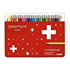 Geel Kleurpotloden Caran d'ache swisscolor 30 water resistant artist colour pencil metal tin set