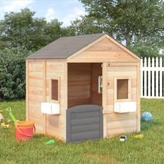 Wood Playhouse vidaXL Playhouse with Lockable Door and Flower Pots Solid Wood Fir Grey