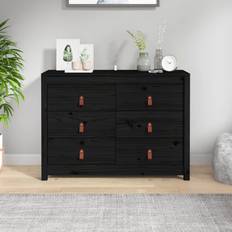 Comò vidaXL Black, Solid Wood Pine Chest of Drawer