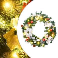 Silver Christmas Lamps vidaXL Wreath with LED Lights 60 cm Green Christmas Lamp