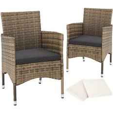 Naturel Chaises de Jardin tectake Lot de 2 Fauteuils De Jardin En Rotin NANTES Set De 2 Housses - Marron Naturel/Gris Foncé