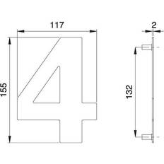 Numéros de Façade Chiffre Du Numéro De Maison 4 Inox Matt 150 mm B.117 mm EDI