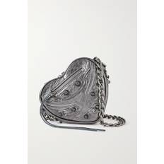 Balenciaga Mini Cagole Heart Leather Chain Wallet - Silver