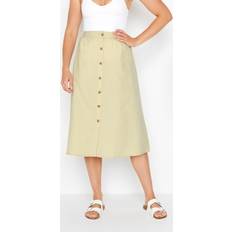 Natural Skirts LTS tall beige brown linen button front skirt