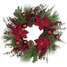 Christmas Decorations Northlight Artificial Red Berry and Poinsettia Christmas Wreath 28-Inch Unlit Decoration