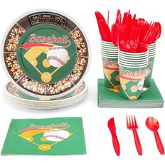 Disposable Flatware Juvale Baseball Birthday Party Includes Plates, Napkins, Cups, and Cutlery Serves 24, 144 Pieces