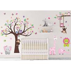 Pink Wall Decor Kid's Room Kids Pink Jungle Theme Peel & Stick Girl Nursery Decal Owl Giraffe