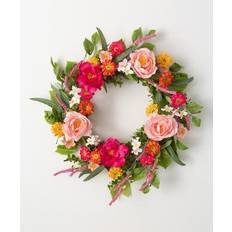 Artificial Plants Sullivans Wreaths Pink Hot Pink & Salmon 24'' Vibrant Floral Wreath Artificial Plant