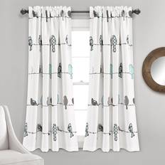 Gardiner & Tillbehör Lush Decor Frodig Dekor Rowley Fåglar Ljusfiltrerande Fönstergardinpaneler 132 cm B x 160 cm L Blå och Grå