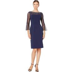 Short Shift Cocktail Dress Embellished Illusion - Navy/Silver