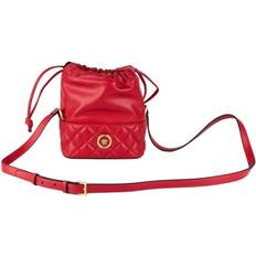 Rød Skuldertasker Versace Red Quilted Leather Drawstring Shoulder Bag Bucket Crossbody Handbag