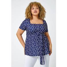 Roman Curve Stretch Polka Dot Peplum Top