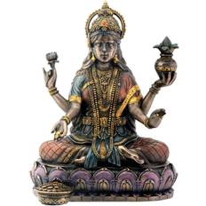 Bronze Hindu Goddess Lakshmi On Lotus Display Statue Figurine