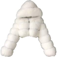 Memela Women's Faux Fur Coat Jacket - White