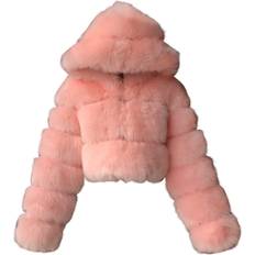 Memela Women's Faux Fur Coat Jacket - Pink