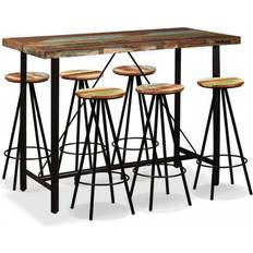 VidaXL Tabourets de bar vidaXL Ensemble 7 Pcs Bois Massif Recyclé Tabouret de bar