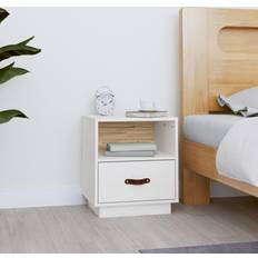 vidaXL 40 x 34 x 45 cm Massivt Fyrretræ Hvid Sengebord