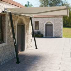Beige Patio Awnings vidaXL Manual Retractable Awning With Posts 4 x 3 m Cream