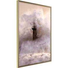 Artgeist Inramad Tavla Lighthouse During a Storm Guldram Poster