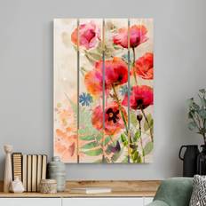 Carte di Seta e Crespo Holzbild Plankenoptik Aquarell Blumen Mohn