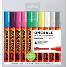 Uv penna Molotow One4All 227HS akrylmärkpenna Basic-set 3 4,0 mm linjetjocklek, hög täckning och permanent, UV-beständig, för nästan alla ytor 10 stycken sorterade