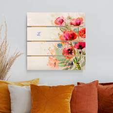 Carte di Seta e Crespo Holzbild Plankenoptik Aquarell Blumen Mohn