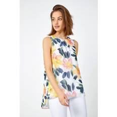 Yellow Tank Tops Roman Floral Print Sleeveless Top