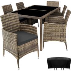 Beige Terras eethoeken tectake Wicker Zitgroep 6 + 1 Natuur Donkergrijs