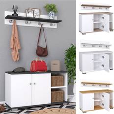 VCM 2-tlg. Holz Sitzbank Schuhschrank Kleiderhaken