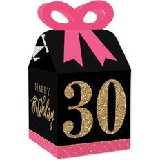 Chic 30th birthday pink black gold square favor gift boxes bow boxes 12 ct