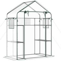 Freestanding Greenhouses OutSunny Outdoor Walk-in Mini Greenhouse with Mesh Door Windows, Garden