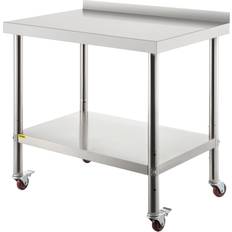 Stainless steel commercial work table VEVOR Stainless Steel Prep Table 24 x 15 x 35 in. Heavy Duty Metal Worktable with Adjustable Undershelf Kitchen Utility Tables, Silver