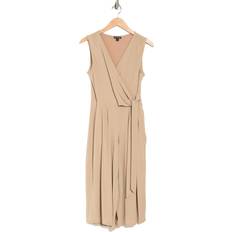 Natural - Women Jumpsuits & Overalls Nina Leonard Surplice Wrap Cropped Jumpsuit - New Camel